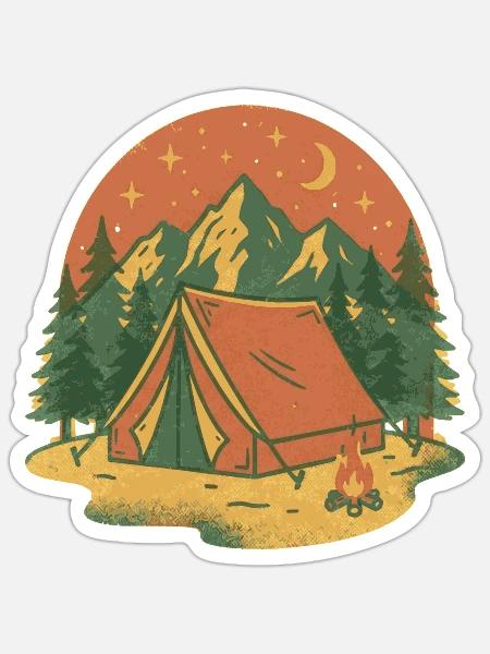 Abendlicht am Bergzelt im Wald - Sticker Größe S (10 x 10 cm) - Mattweiß