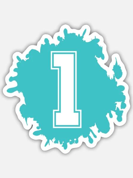 Einser Spritzer 1 Türkis - Sticker Größe S (10 x 10 cm) - Mattweiß