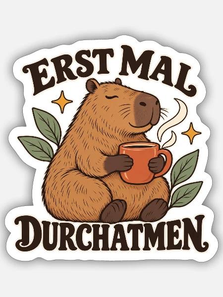 Capybara Kaffeepause - Sticker Größe S (10 x 10 cm) - Mattweiß