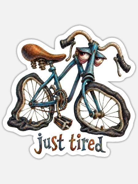 just tired Fahrrad - Sticker Größe S (10 x 10 cm) - Mattweiß