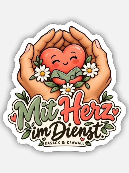 Mit Herz im Dienst - Sticker Größe S (10 x 10 cm) - Mattweiß