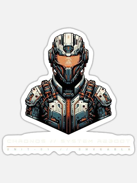 Project Chronos Cyberpunk Mech Design - Sticker Größe S (10 x 10 cm) - Mattweiß