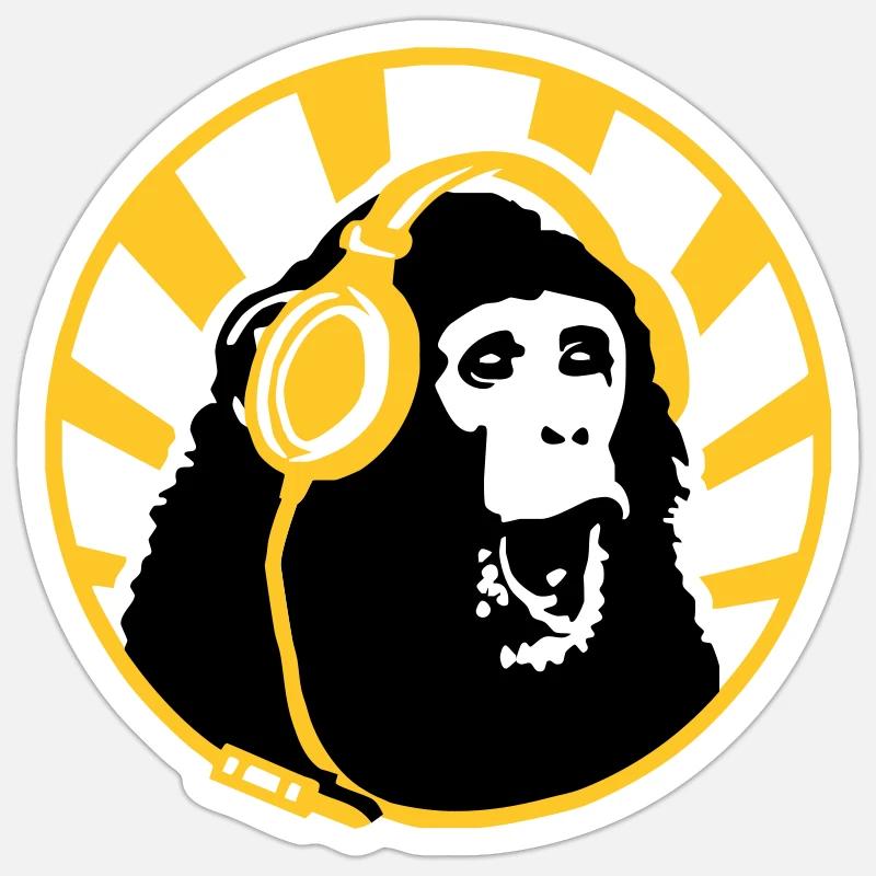 Monkey with Headphones Sticker Größe S (10 x 10 cm)