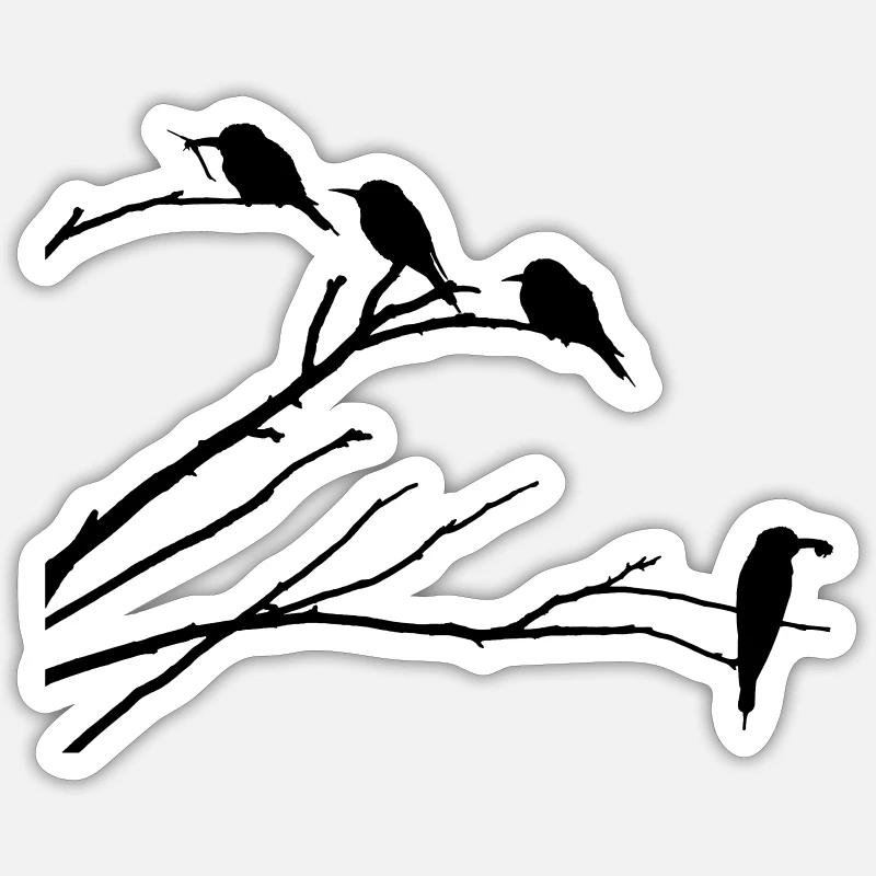 Oiseaux sur la branche - Sticker taille S (10 x 10 cm) - blanc mat