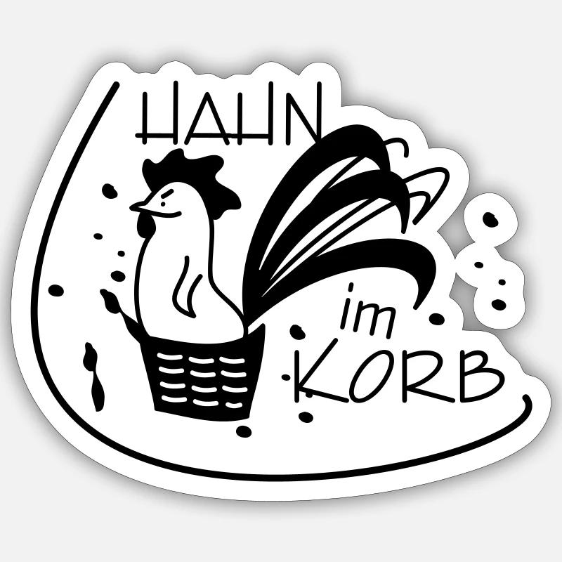 Hahn im Korb - Sticker Größe S (10 x 10 cm) - Mattweiß