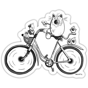 Katze auf Radtour - Sticker Größe S (10 x 10 cm) - Mattweiß - Vorne