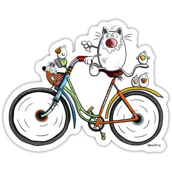 Katze auf Fahrrad - Sticker Größe S (10 x 10 cm) - Mattweiß - Vorne