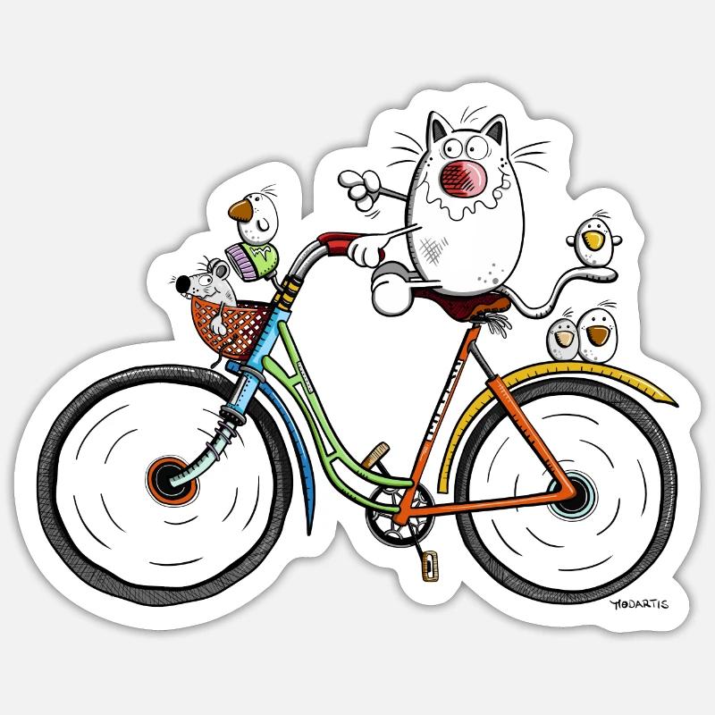 Chat à vélo - Sticker taille S (10 x 10 cm) - blanc mat