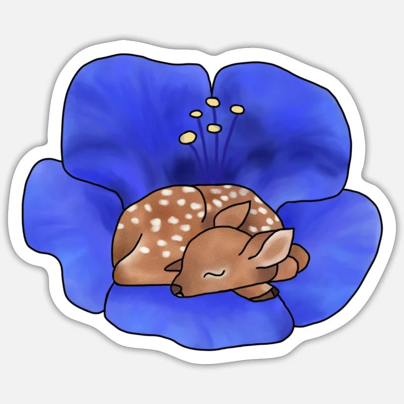 Cerf en fleur - Sticker taille S (10 x 10 cm) - blanc mat