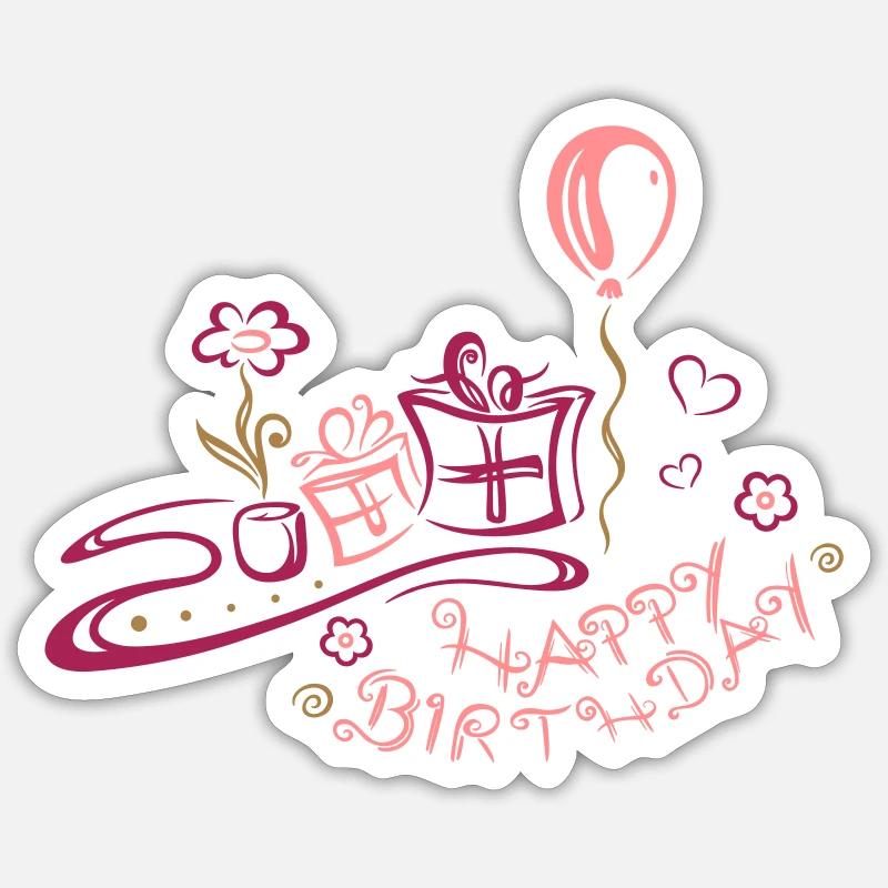 Joyeux anniversaire, félicitations - Sticker taille S (10 x 10 cm) - blanc mat