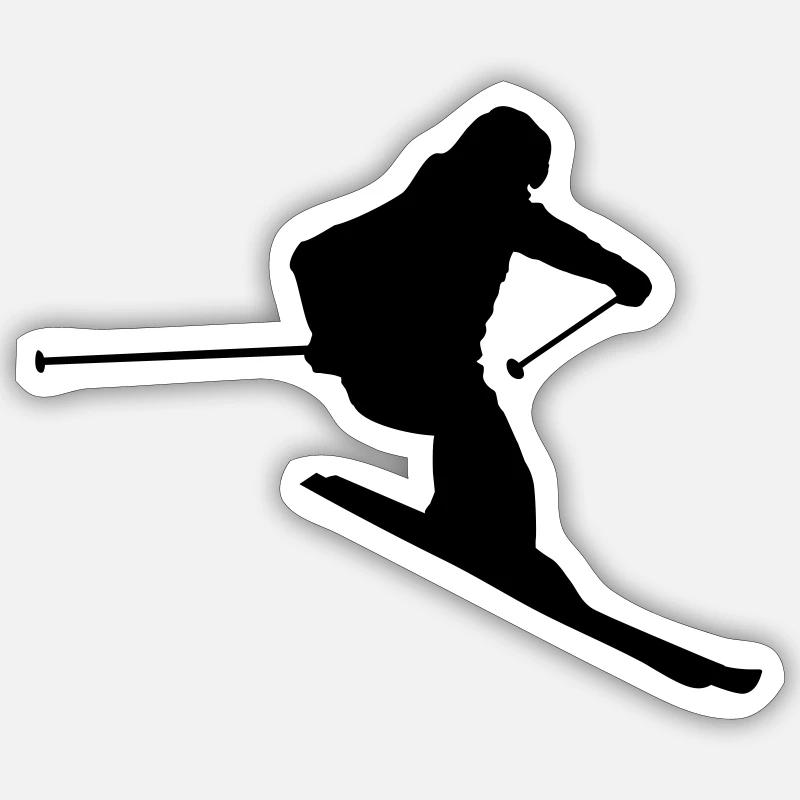 Skiing, Skier - skieur - Sticker taille S (10 x 10 cm) - blanc mat
