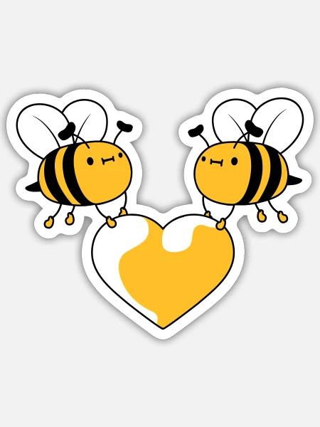 2 abeilles amoureuses - Sticker taille S (10 x 10 cm) - blanc mat
