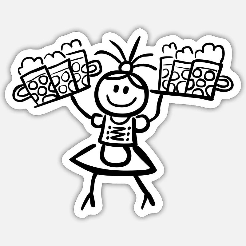 Kellnerin im Dirndl mit Biertablett - Sticker Größe S (10 x 10 cm) - Mattweiß