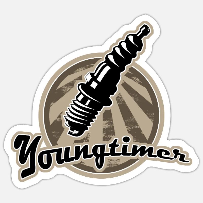Youngtimer spark plug retro - Sticker size S (10 x 10 cm) - white matte