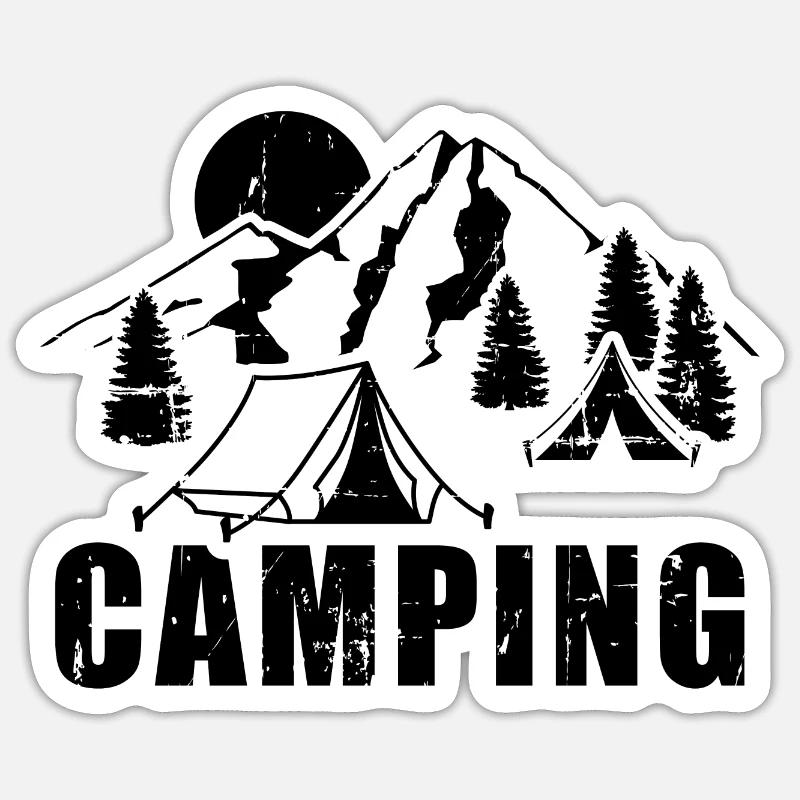 camping - Sticker taille S (10 x 10 cm) - blanc mat