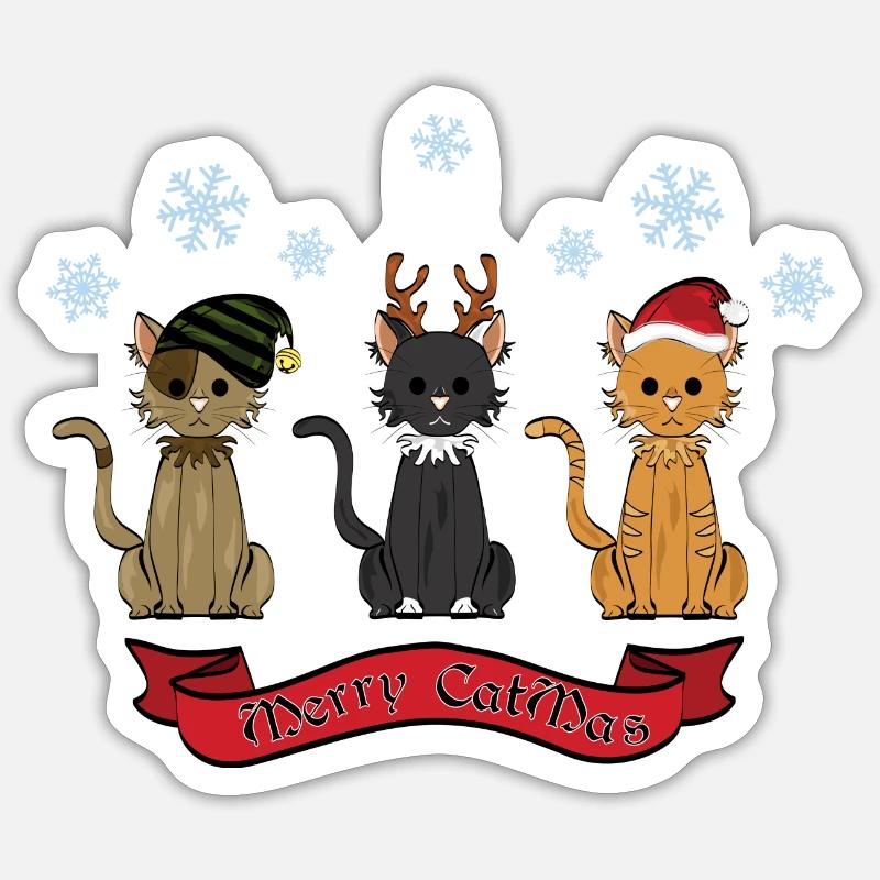 Joyeux chat de Noel! - Sticker taille S (10 x 10 cm) - blanc mat