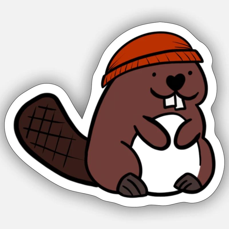 Castor avec un chapeau - Sticker taille S (10 x 10 cm) - blanc mat