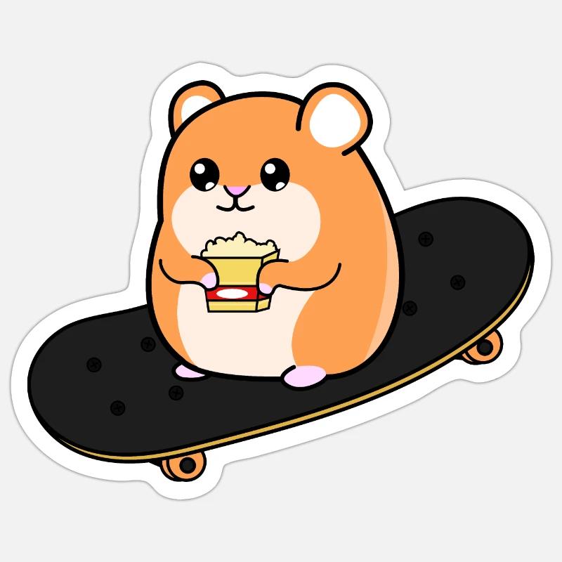 Skate Hamster - Sticker formato S (10 x 10 cm) - bianco opaco