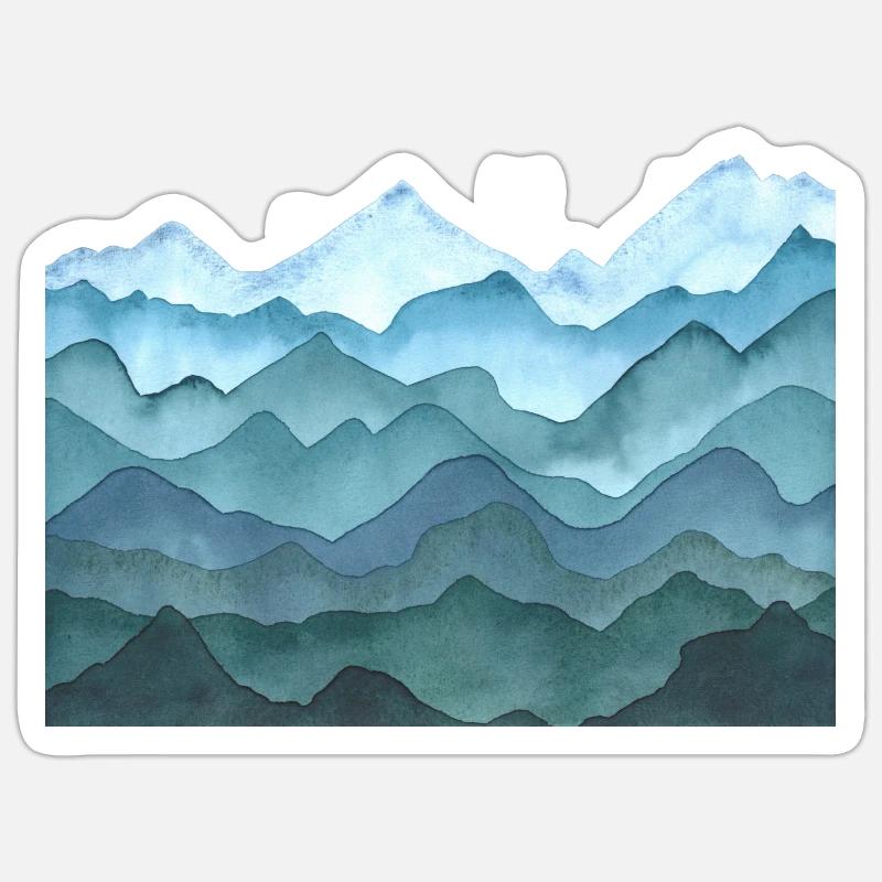 Landschaft mit Hügeln oder Bergen - Aquarell Sticker Größe S (10 x 10 cm)