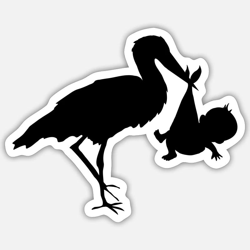 Bébé et cigogne Sticker taille S (10 x 10 cm)