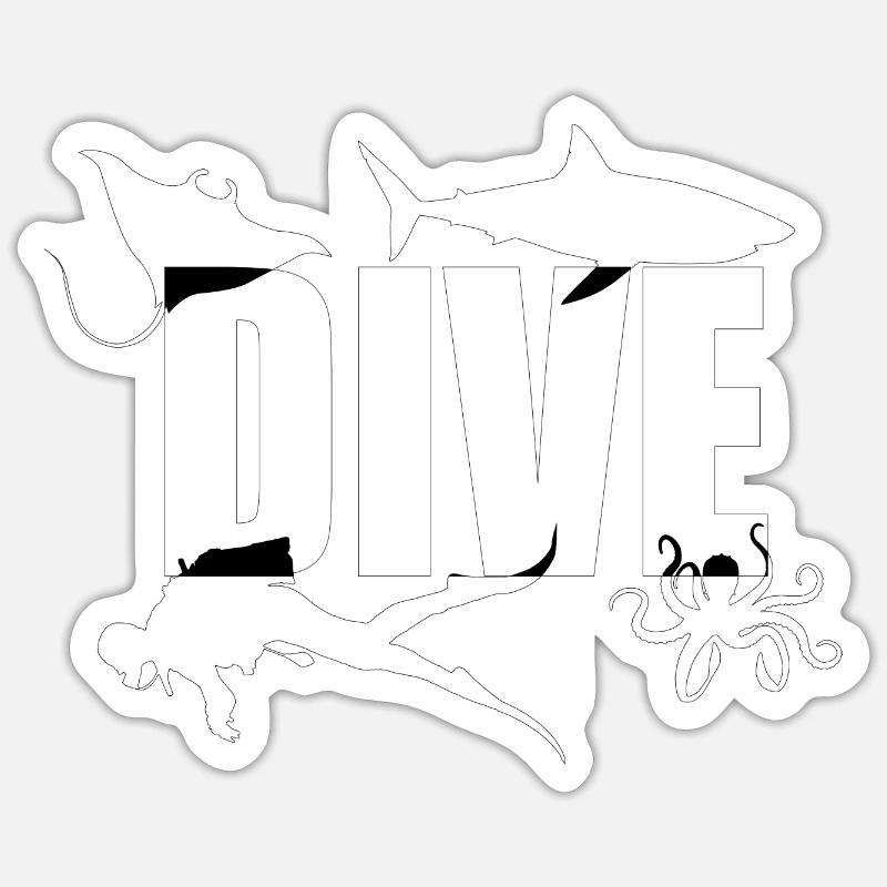 Dive, Diver Shark Manta octopus - Sticker Größe S (10 x 10 cm) - Mattweiß