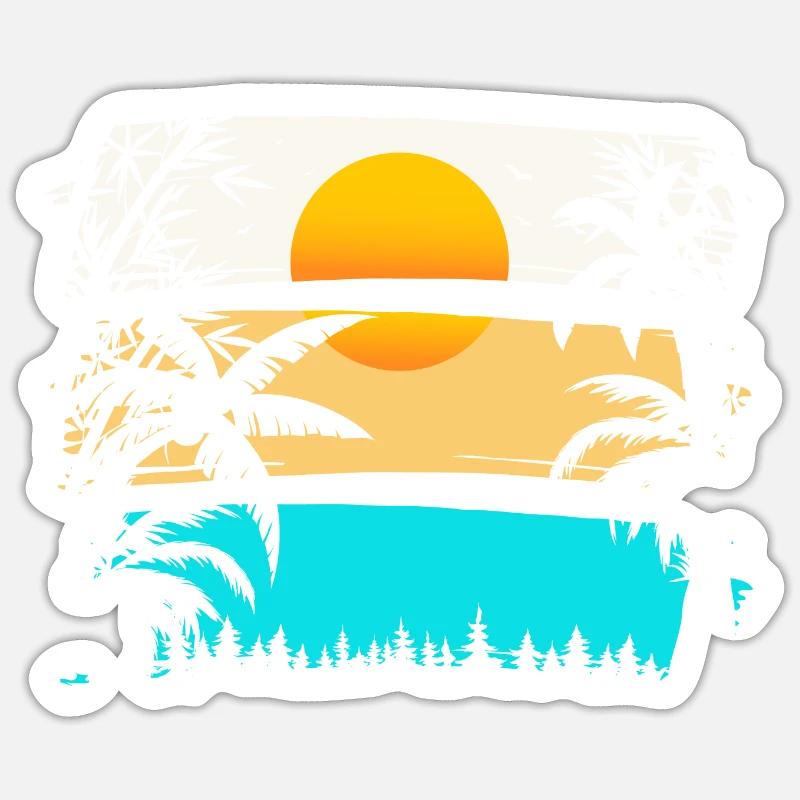 SUNDOWN - PALM TREES, SUN - Sticker taille S (10 x 10 cm) - blanc mat