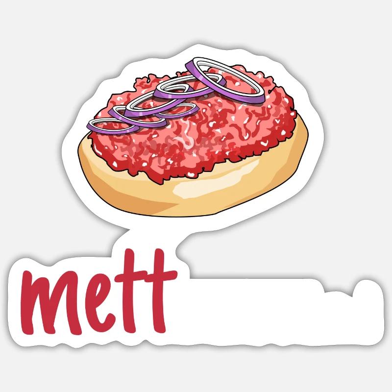 Mett Mettbrötchen Hackfleisch Lustig Geschenk - Sticker Größe S (10 x 10 cm) - Mattweiß