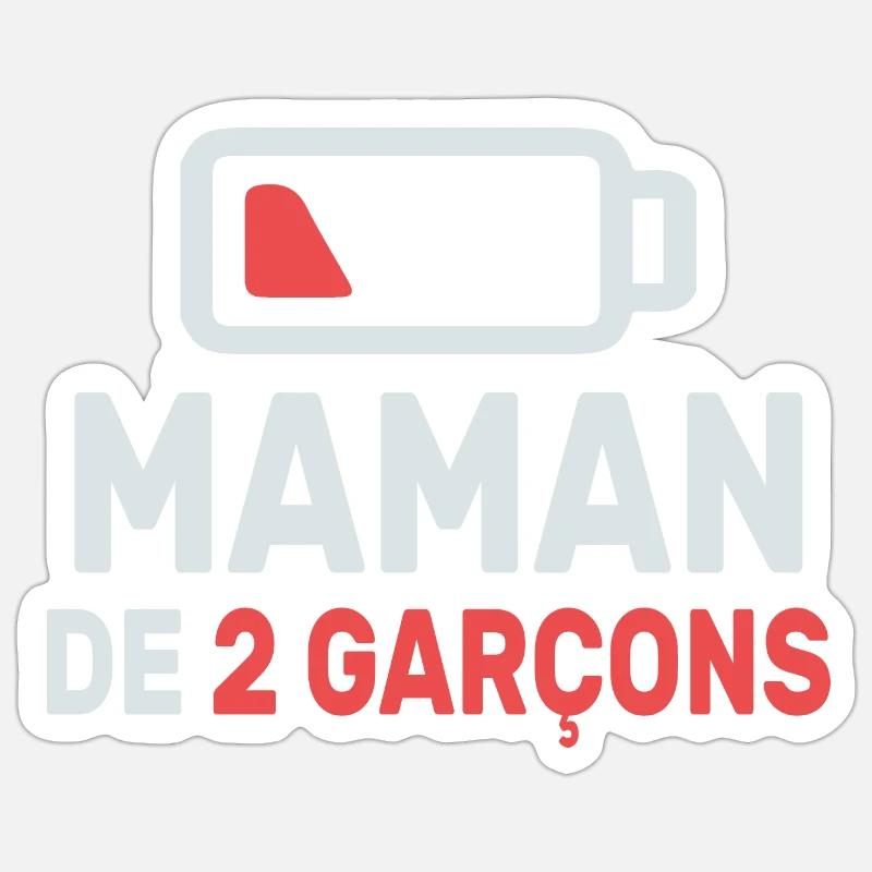 Maman de deux garçons - Sticker taille S (10 x 10 cm) - blanc mat