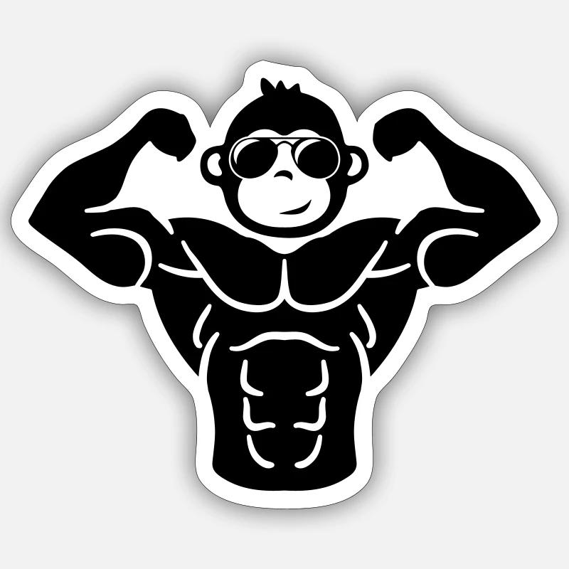 affe musculation - Sticker taille S (10 x 10 cm) - blanc mat