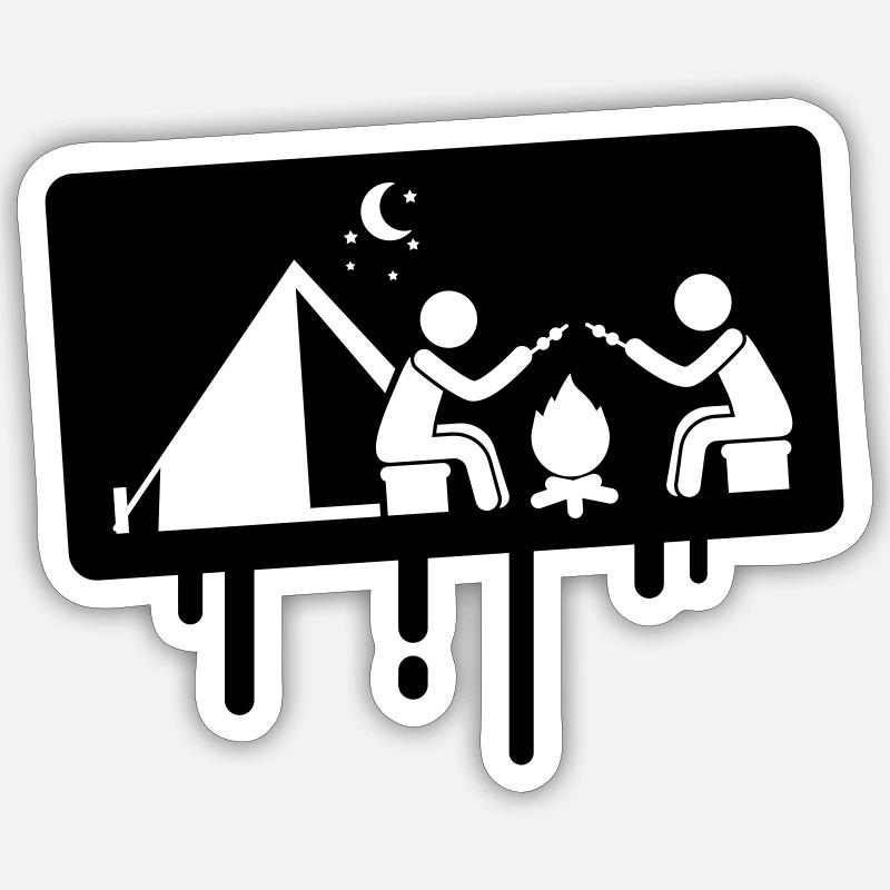 Camping camper - Sticker taille S (10 x 10 cm) - blanc mat