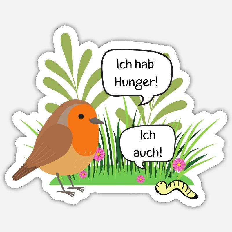 Rotkehlchen Wurm Ich hab Hunger - Sticker Größe S (10 x 10 cm) - Mattweiß