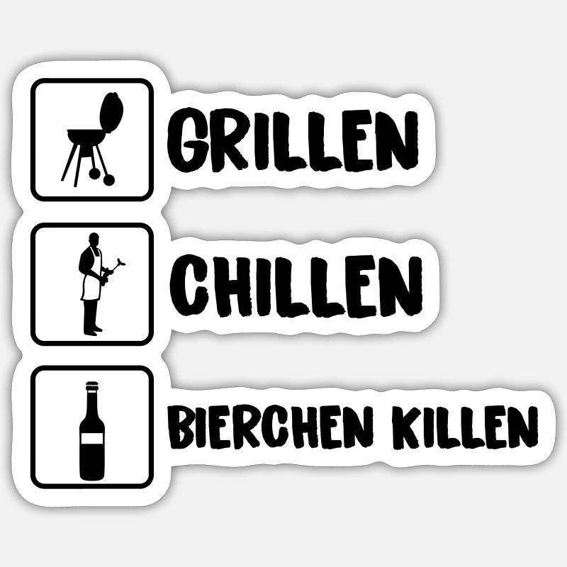 grillen chillen bierchen killen 01 - Sticker Größe S (10 x 10 cm) - Mattweiß