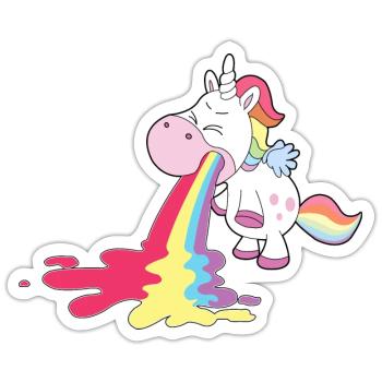 La licorne vomit l’arc-en-ciel Personnalisation - Sticker taille S (10 x 10 cm) - blanc mat - Devant