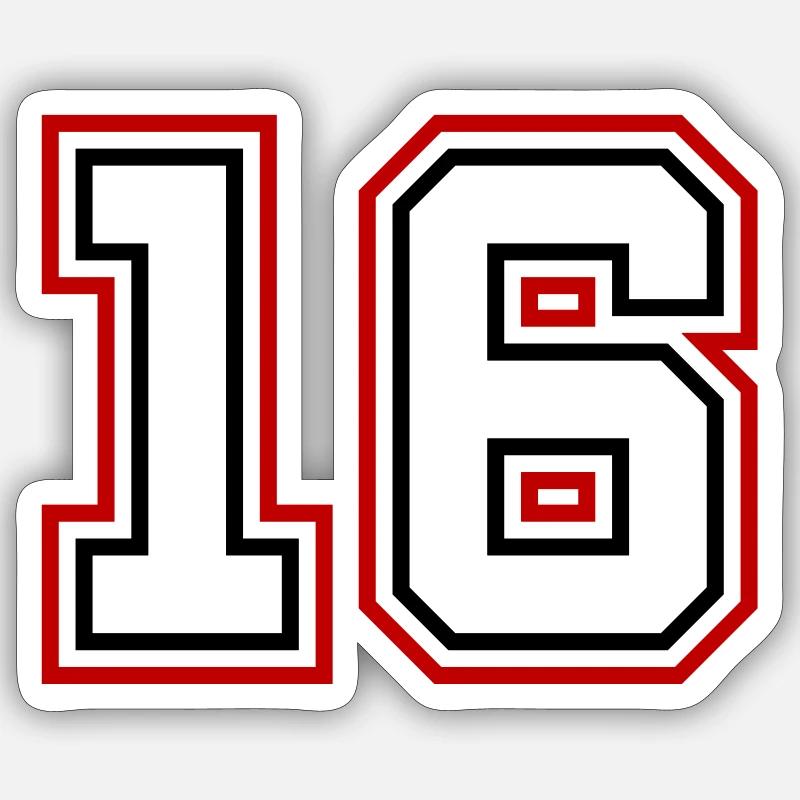 16 Numéro de numéro - Sticker taille S (10 x 10 cm) - blanc mat