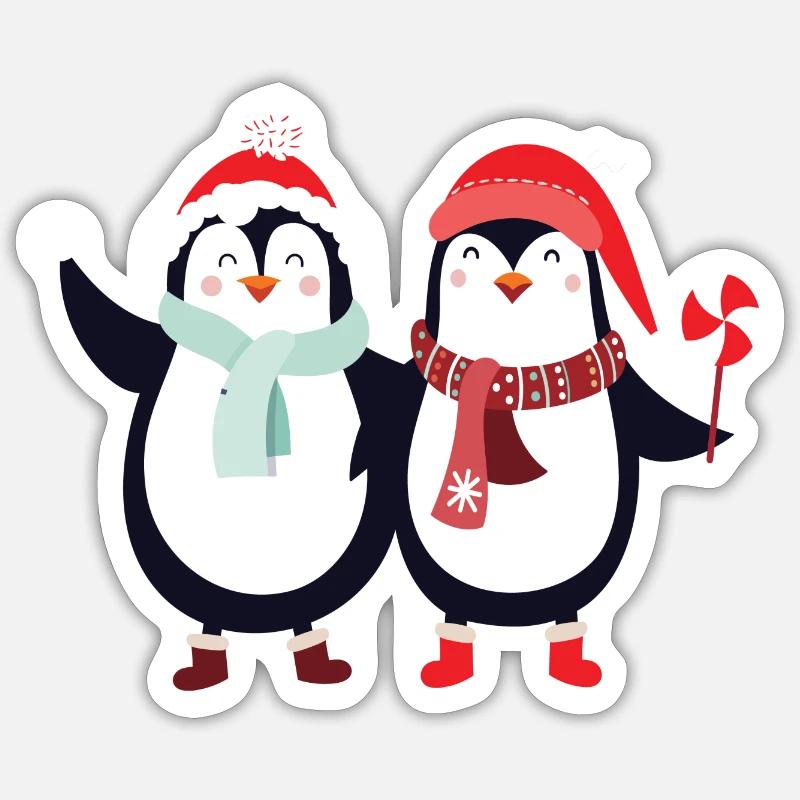 doux pingouins Noël - Sticker taille S (10 x 10 cm) - blanc mat