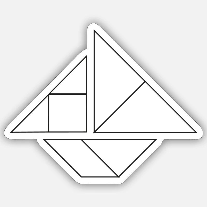 Bateau Tangram – Art au trait - Sticker taille S (10 x 10 cm) - blanc mat