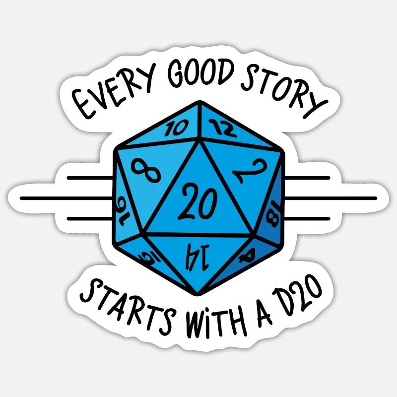 Jede gute Geschichte beginnt mit einer D20 - Sticker Größe S (10 x 10 cm) - Mattweiß