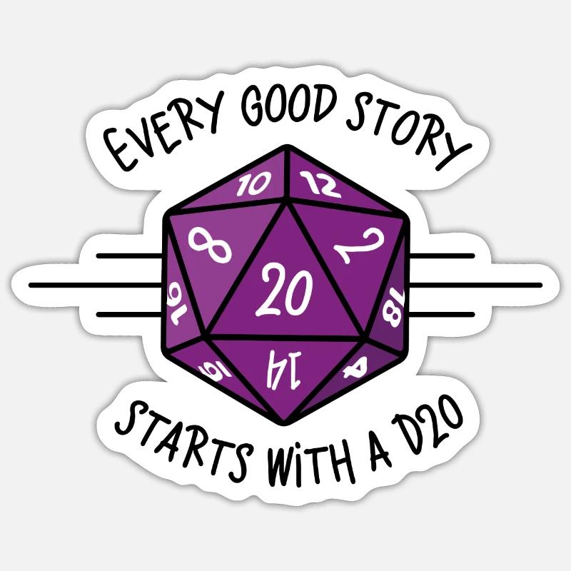 Jede gute Geschichte beginnt mit einer D20 - Sticker Größe S (10 x 10 cm) - Mattweiß