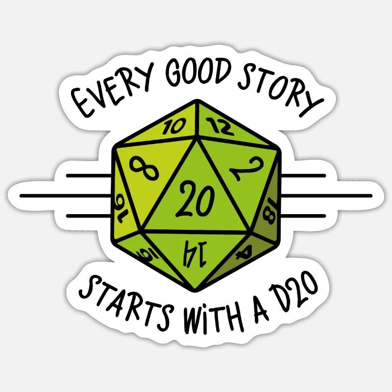 Jede gute Geschichte beginnt mit einer D20 - Sticker Größe S (10 x 10 cm) - Mattweiß