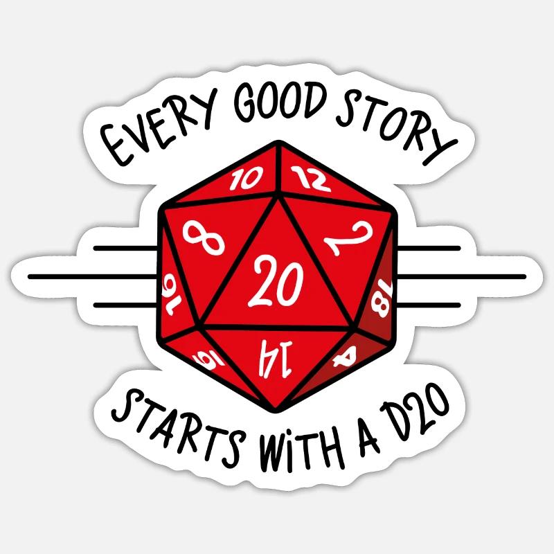 Jede gute Geschichte beginnt mit einer D20 - Sticker Größe S (10 x 10 cm) - Mattweiß