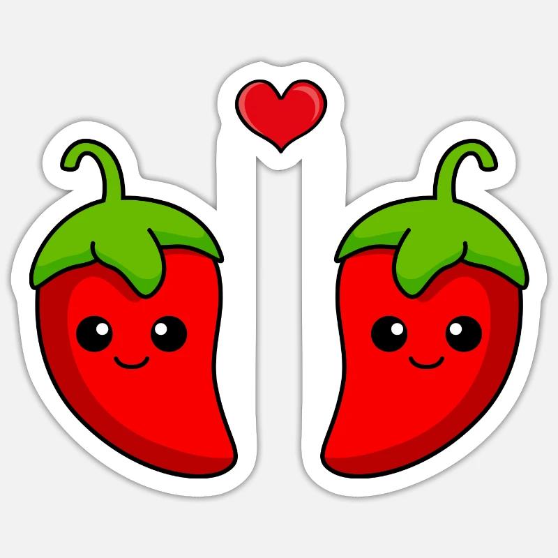 Chilli Couple Love Comic - Sticker taille S (10 x 10 cm) - blanc mat