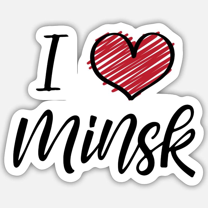 J’aime Minsk - Sticker taille S (10 x 10 cm) - blanc mat