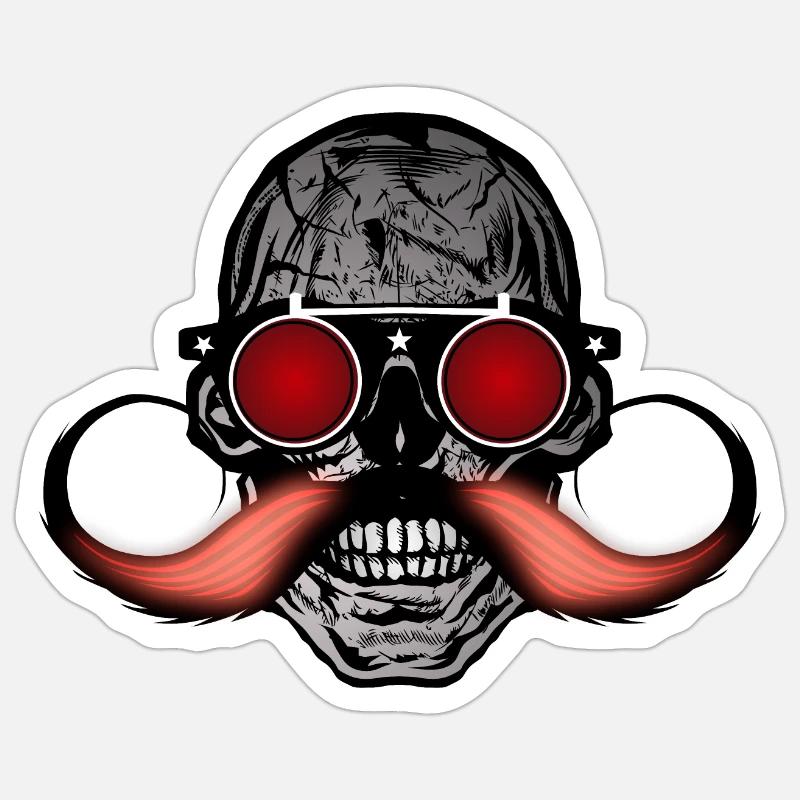 Todeskopf Hipster Schädel Schnurrbart Schnurrbart Sticker Größe S (10 x 10 cm)