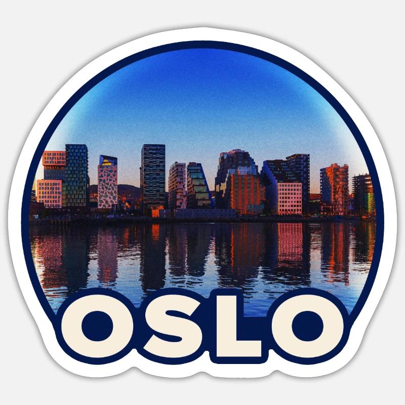 Oslo Skyline Reflektion - Sticker Größe S (10 x 10 cm) - Mattweiß