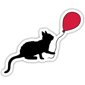 Red Balloon Kitten Plays - Sticker size S (10 x 10 cm) - white matte - Front
