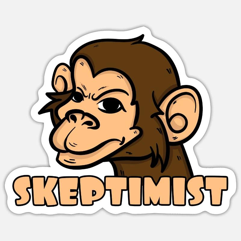 Skeptiker Affe - Skeptimist - Sticker Größe S (10 x 10 cm) - Mattweiß