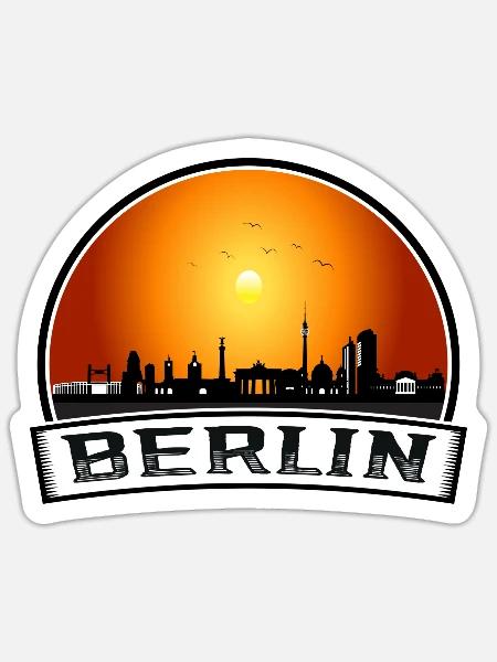 Berlin Berliner Skyline Retro Sun Schriftzug - Sticker Größe S (10 x 10 cm) - Mattweiß