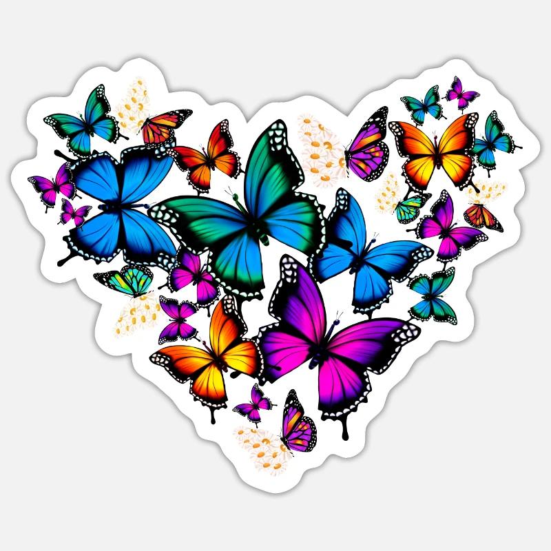 Frau Mädchen Schmetterlinge Gänseblümchen Herz - Sticker Größe S (10 x 10 cm) - Mattweiß