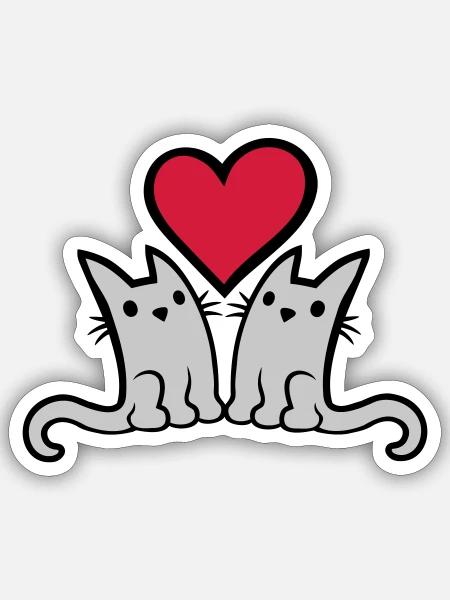 Pareja enamorada lindos gatos - Pegatina tamaño S (10 x 10 cm) - blanco mate