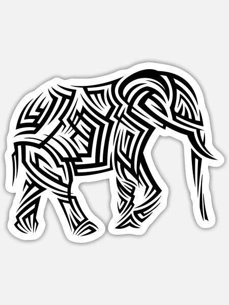 Elefant Tribal Tattoo - Sticker Größe S (10 x 10 cm) - Mattweiß
